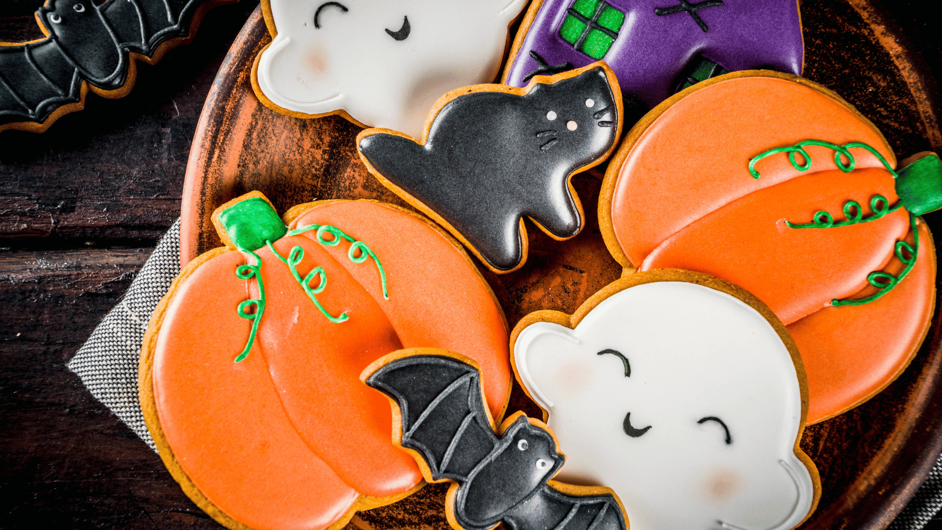 Halloween treats like caramel apples, cookies, and popcorn balls displayed on Recipe Memory