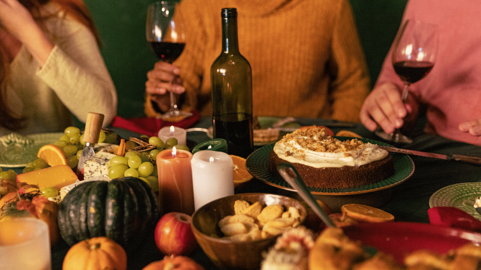 Friends gather around a table with various fall foods Recipe Memory