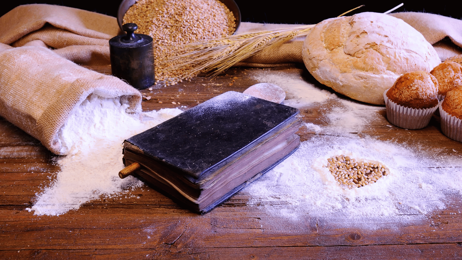 Family cookbook surrounded by baking ingredients Recipe Memory
